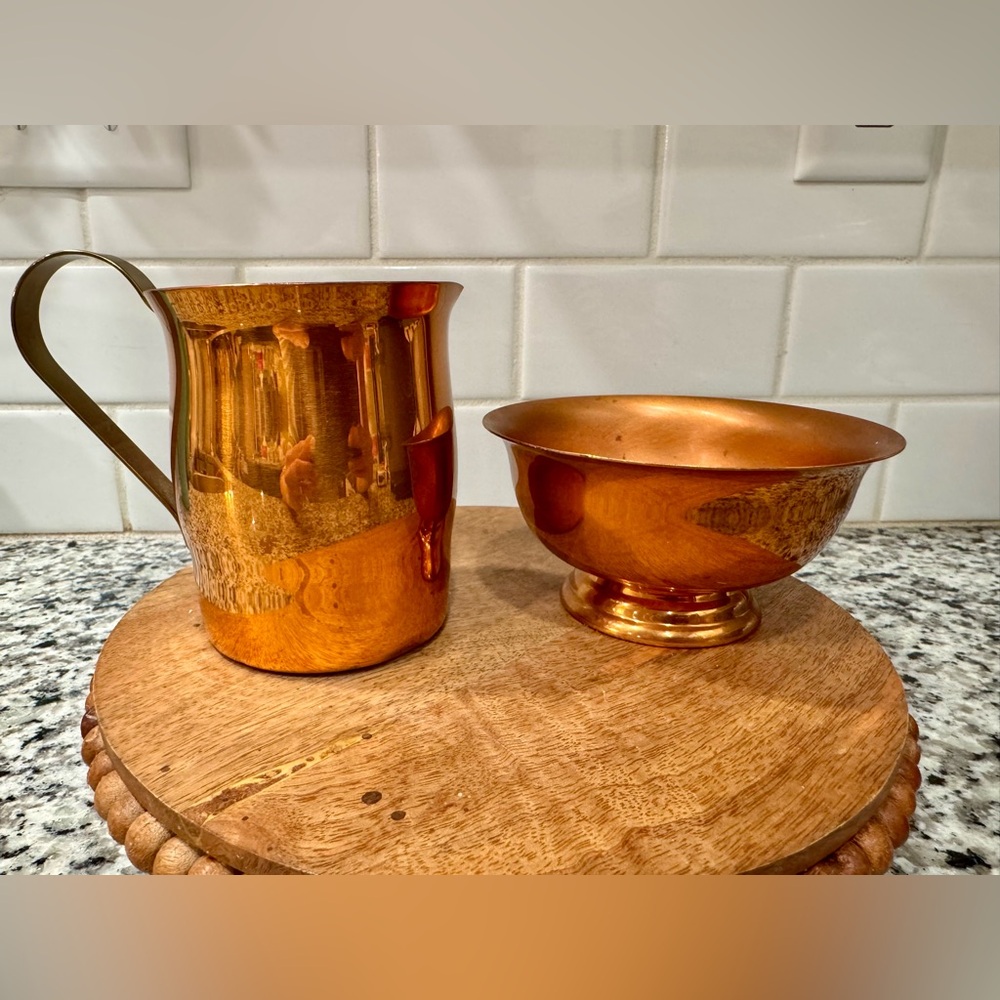 Vintage Copper & Brass‎ Creamer and Bowl Set